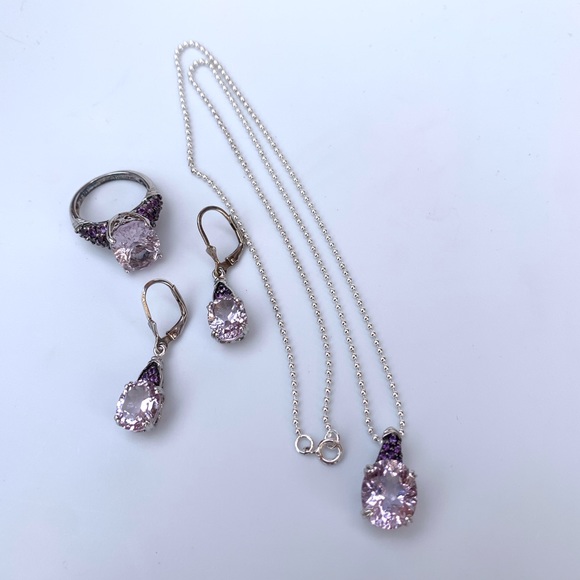 Amethyst pave necklace earring ring set